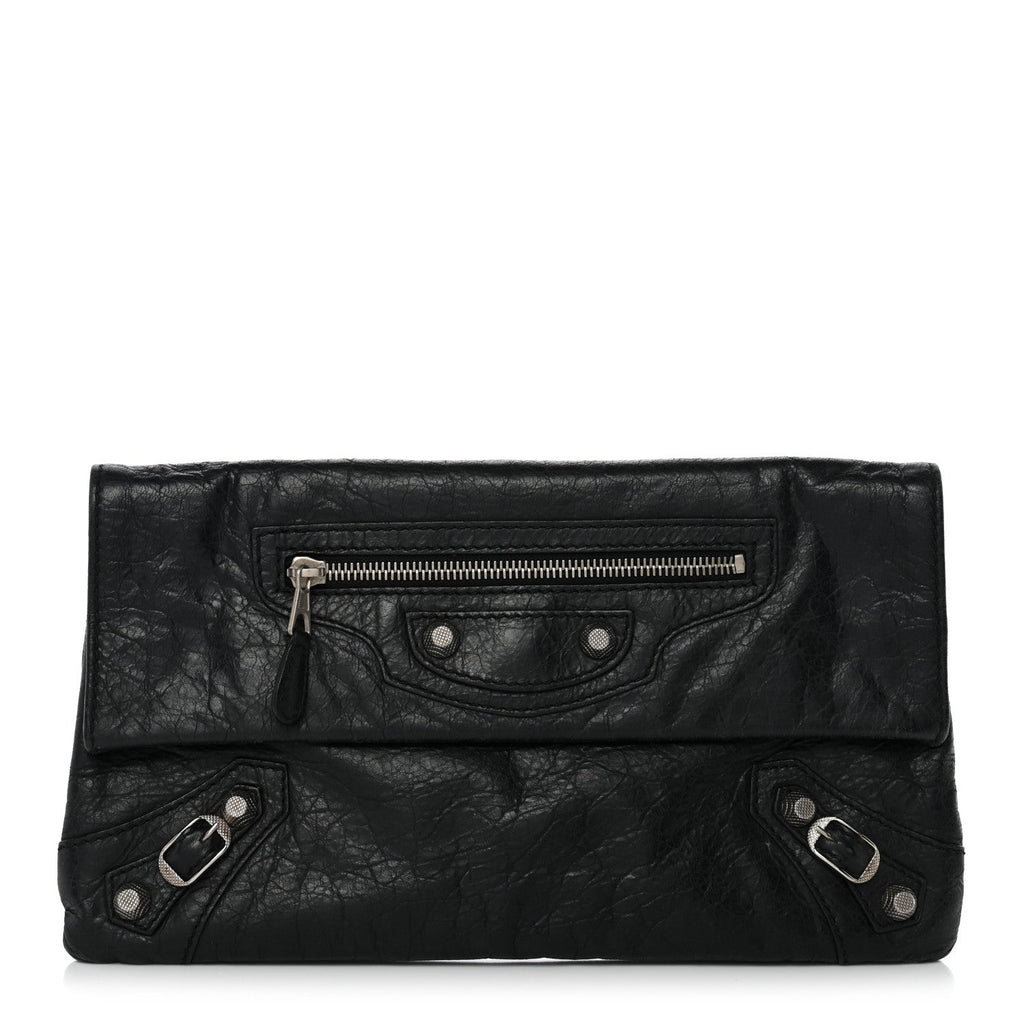 Balenciaga Agneau Giant 12 Silver Hardware Envelope Clutch Black