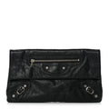 Balenciaga Agneau Giant 12 Silver Hardware Envelope Clutch Black