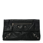 Balenciaga Agneau Giant 12 Silver Hardware Envelope Clutch Black