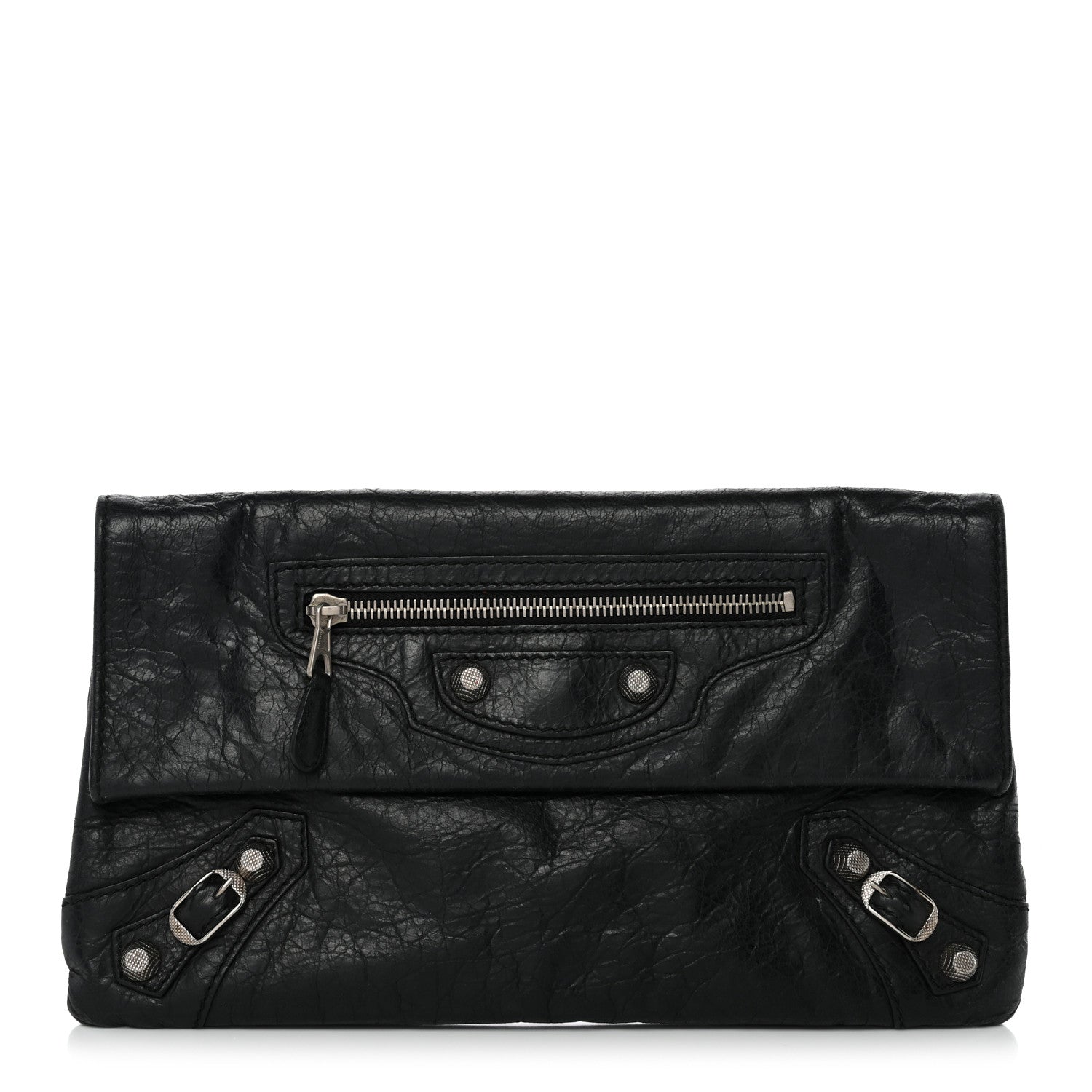 Balenciaga Agneau Giant 12 Silver Hardware Envelope Clutch Black