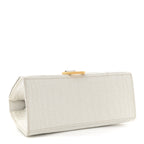Balenciaga Calfskin Crocodile Embossed Small Hourglass Top Handle Bag White