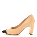 Chanel Lambskin Cap Toe Metal Heel Pumps 37.5 Beige Black