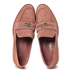 Chanel Suede Metal CC Mocassin Loafers 38 Pink