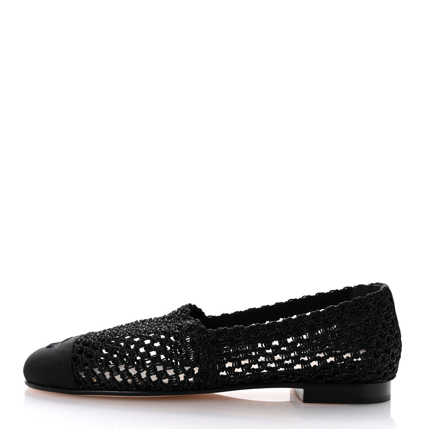 Chanel Knit Grosgrain Cap Toe CC Moccasin Loafers  36.5 Black