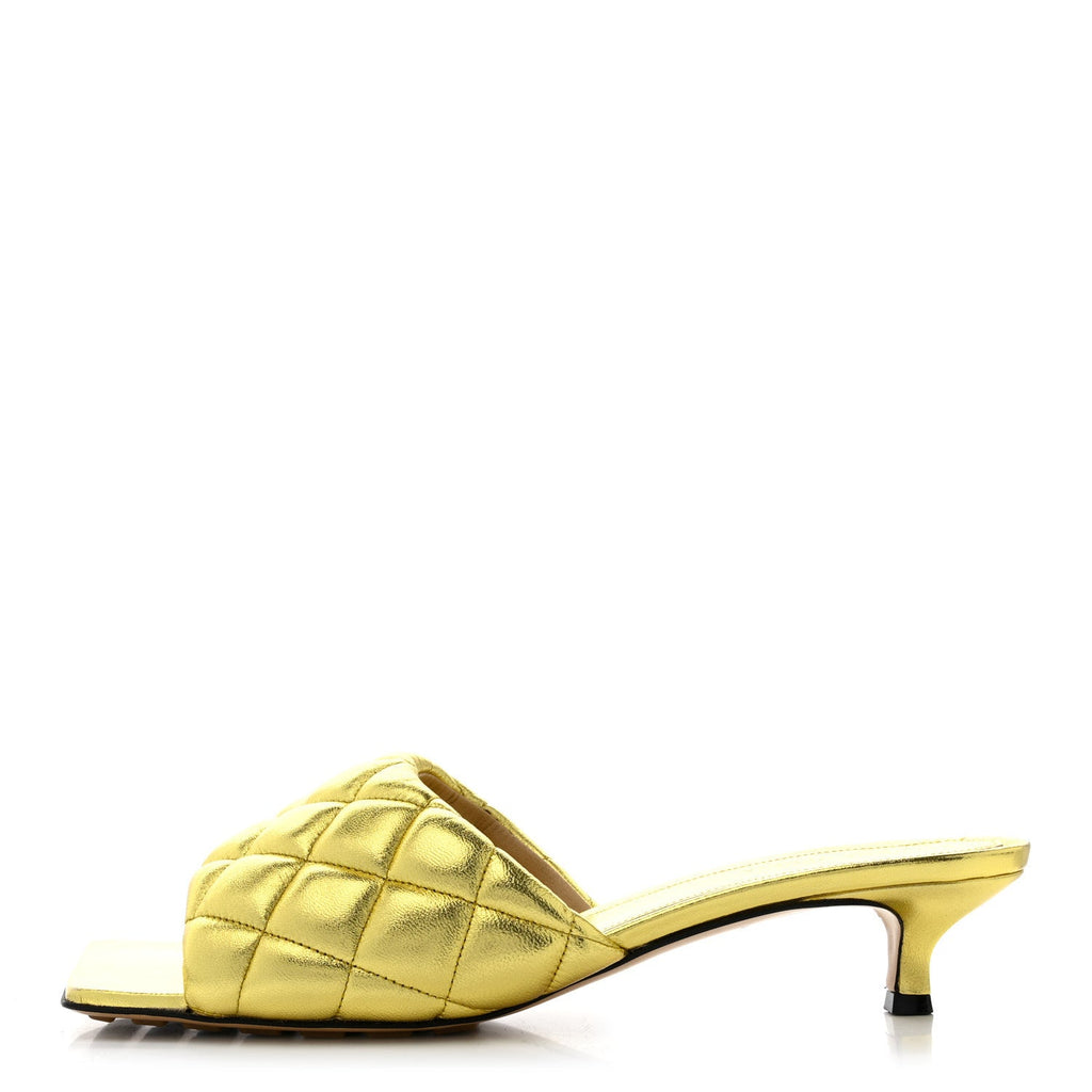 Bottega Veneta Metallic Nappa Reflection Matelasse Padded Kitten Heel Mule Sandals 39 Gold