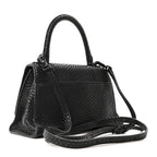 Balenciaga Matte Calfskin Snake Embossed Tonal B Small Hourglass Top Handle Bag Black