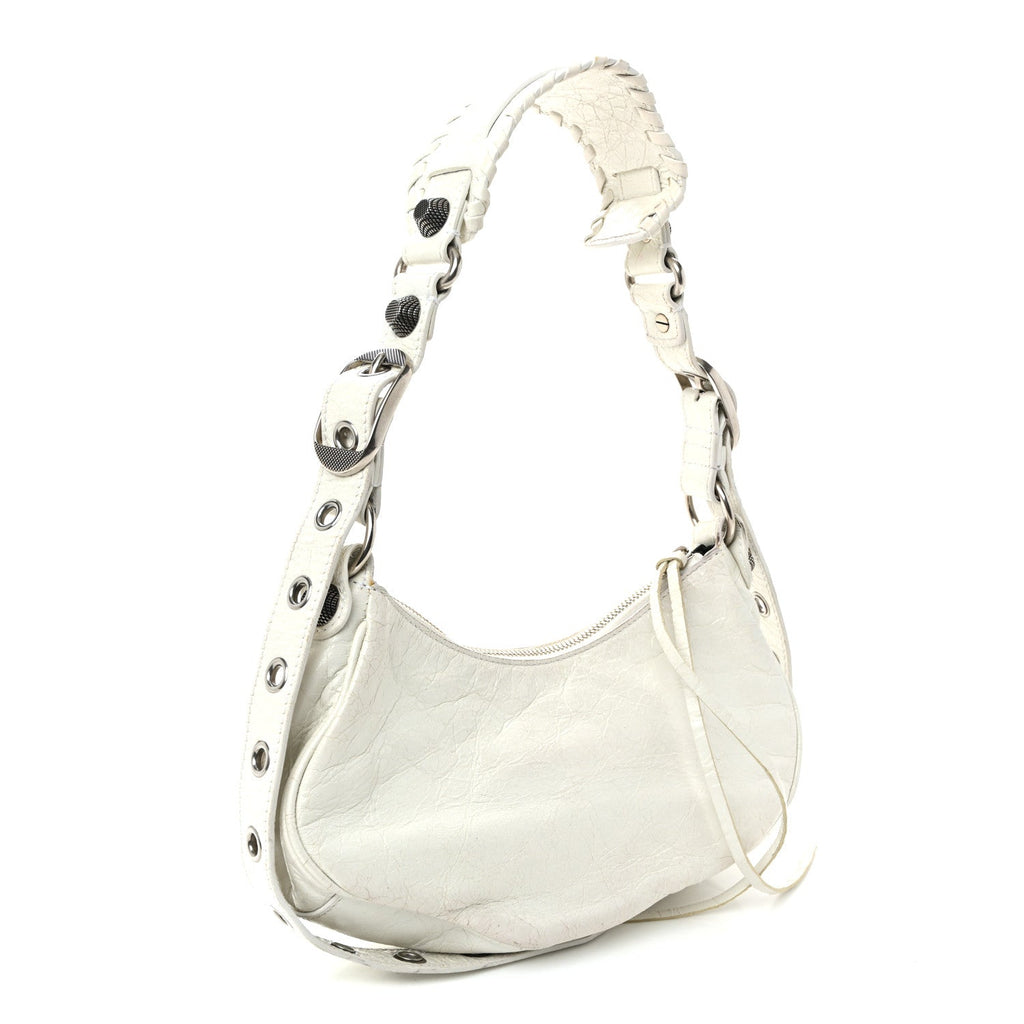 Balenciaga Agneau Arena Le Cagole Shoulder Bag XS Optic White