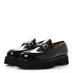 Gucci Cordovan Lux Womens Horsebit 45mm Platform Loafers 37.5 Black