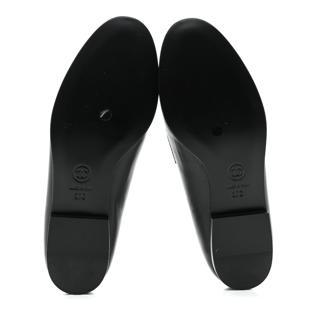 Chanel Lambskin Enamel CC Moccasin Loafers 37 Black