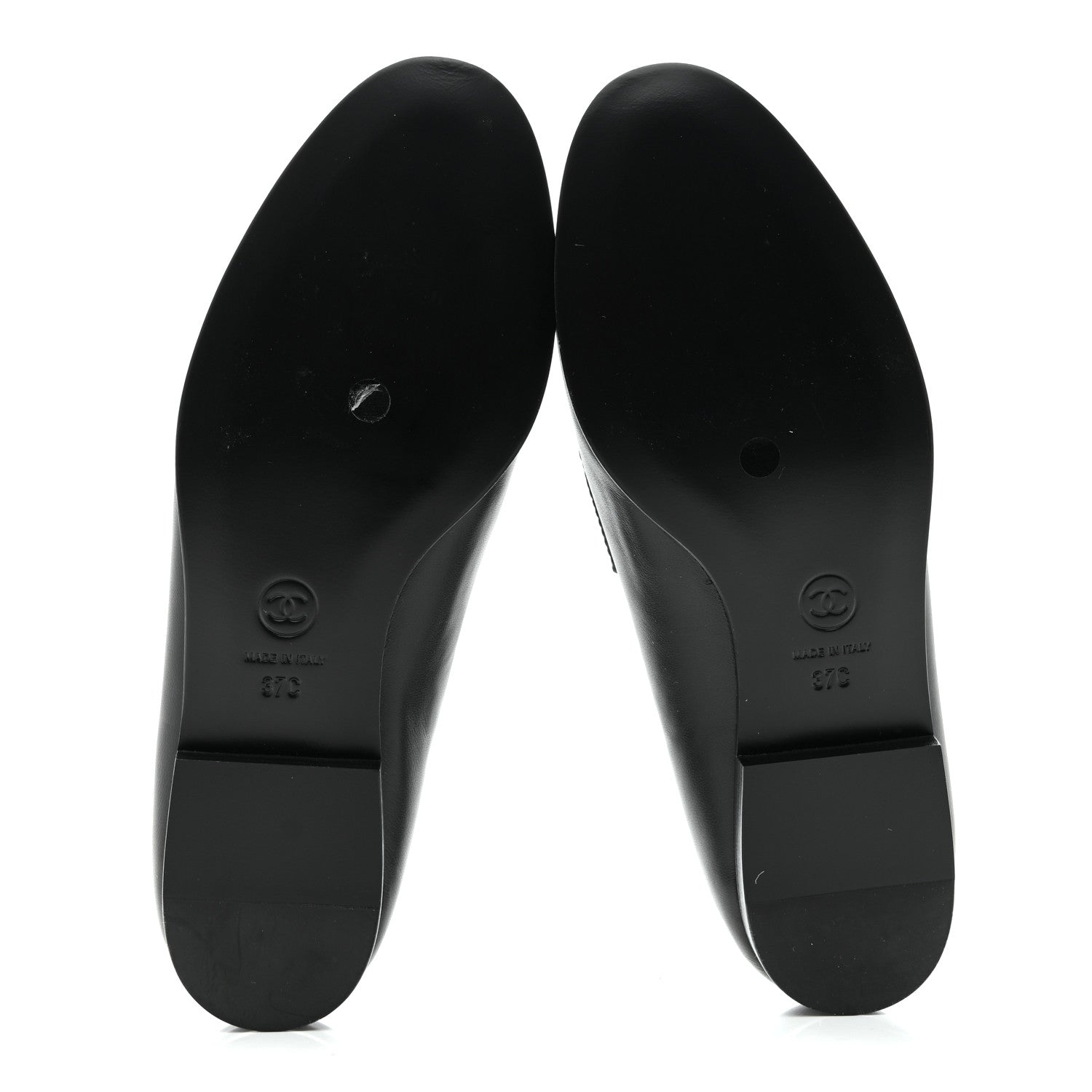 Chanel Lambskin Enamel CC Moccasin Loafers 37 Black