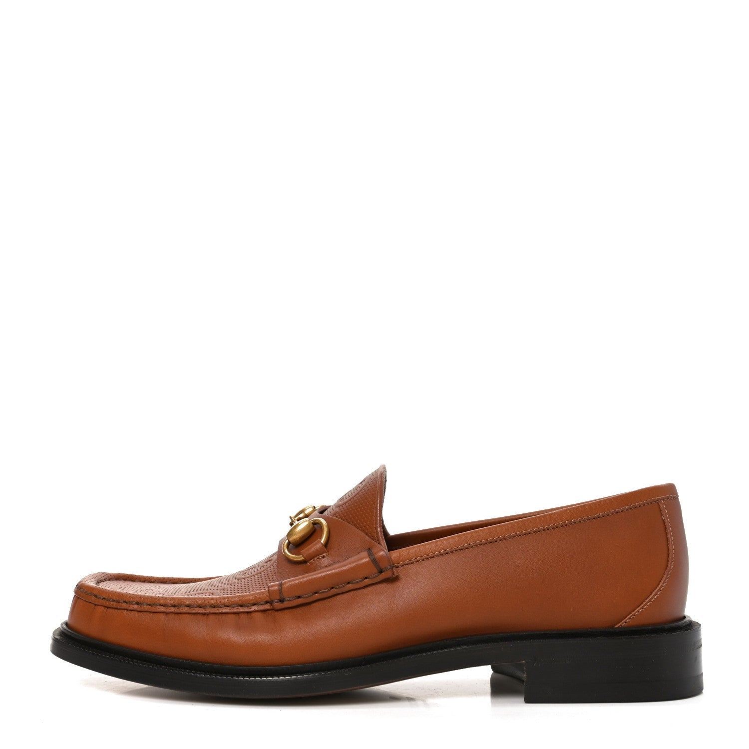 Gucci Harness Calfskin GG Tennis Embossed Mens Horsebit Loafers 9 Dark Brown