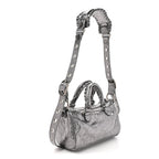 Balenciaga Metallic Agneau Arena Mini Le Cagole Duffle Crossbody Bag Silver
