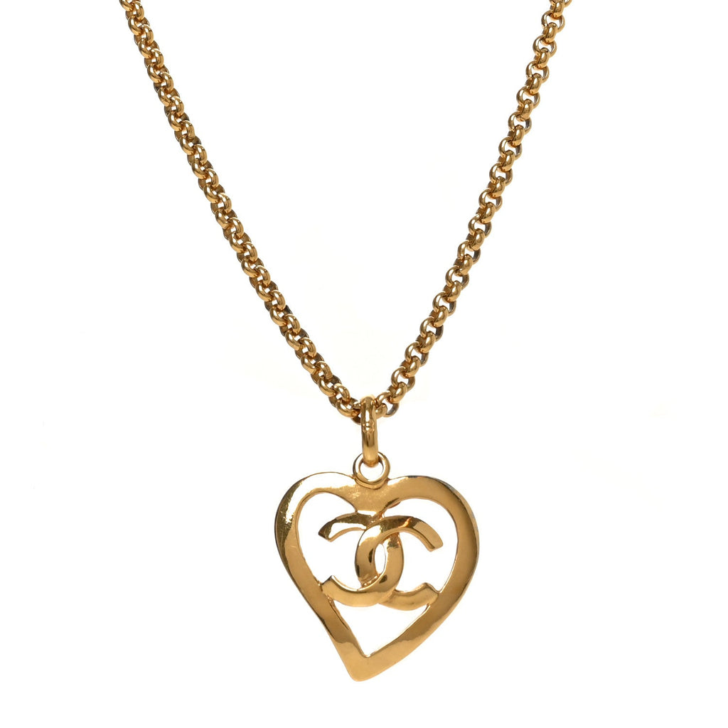 Chanel CC Heart Chain Pendant Necklace Gold