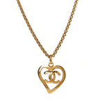 Chanel CC Heart Chain Pendant Necklace Gold