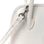 Balenciaga Calfskin Logo Crocodile Embossed Mini Ville Top Handle Bag White Black