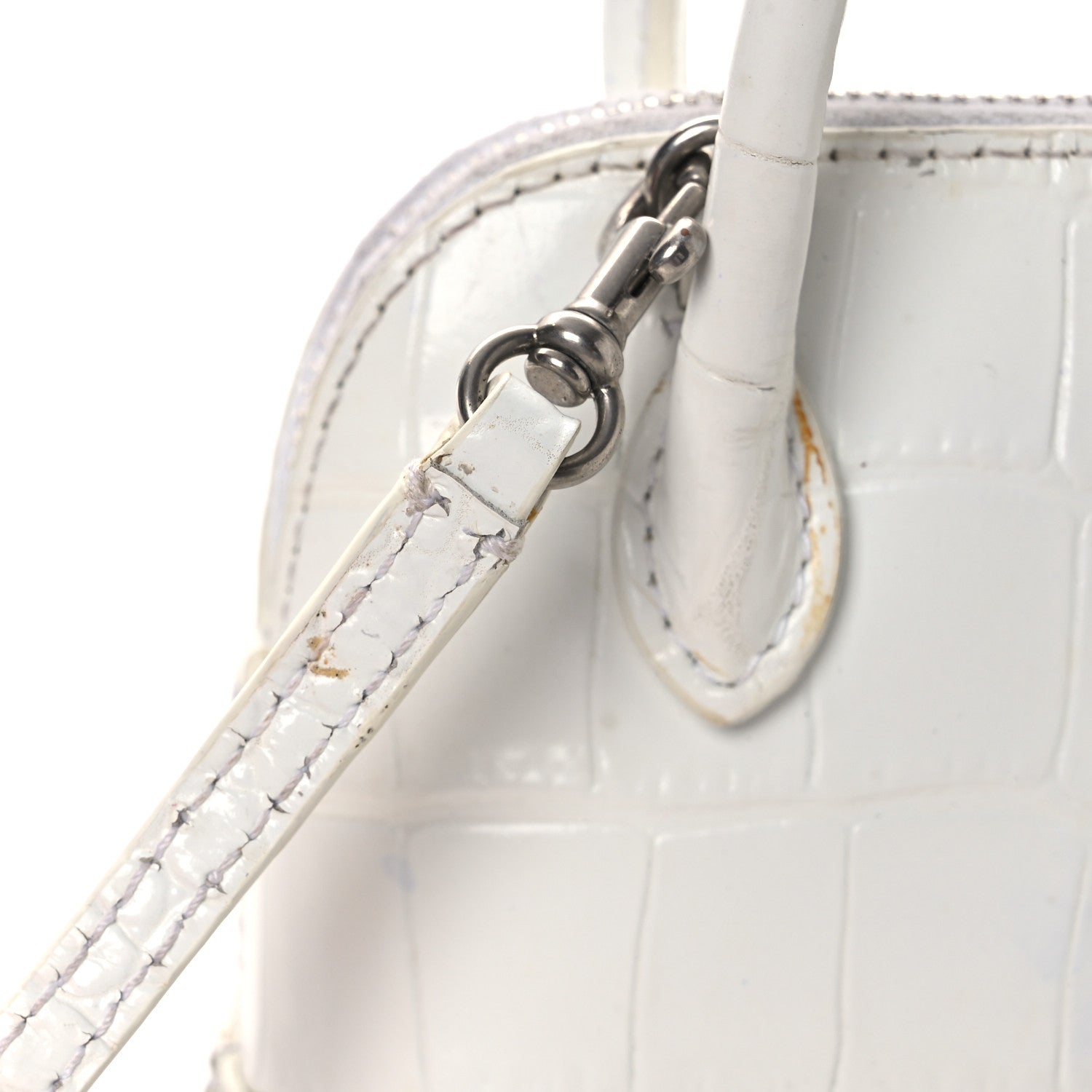 Balenciaga Calfskin Logo Crocodile Embossed Mini Ville Top Handle Bag White Black