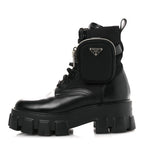 Prada Spazzolato Rois Nylon Metal Triangle Logo Monolith Pouch Pocket 55mm Boots 37 Black