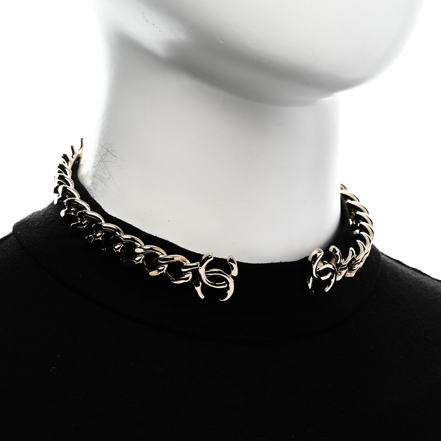 Chanel Metal CC Chain Link Choker Necklace L Gold