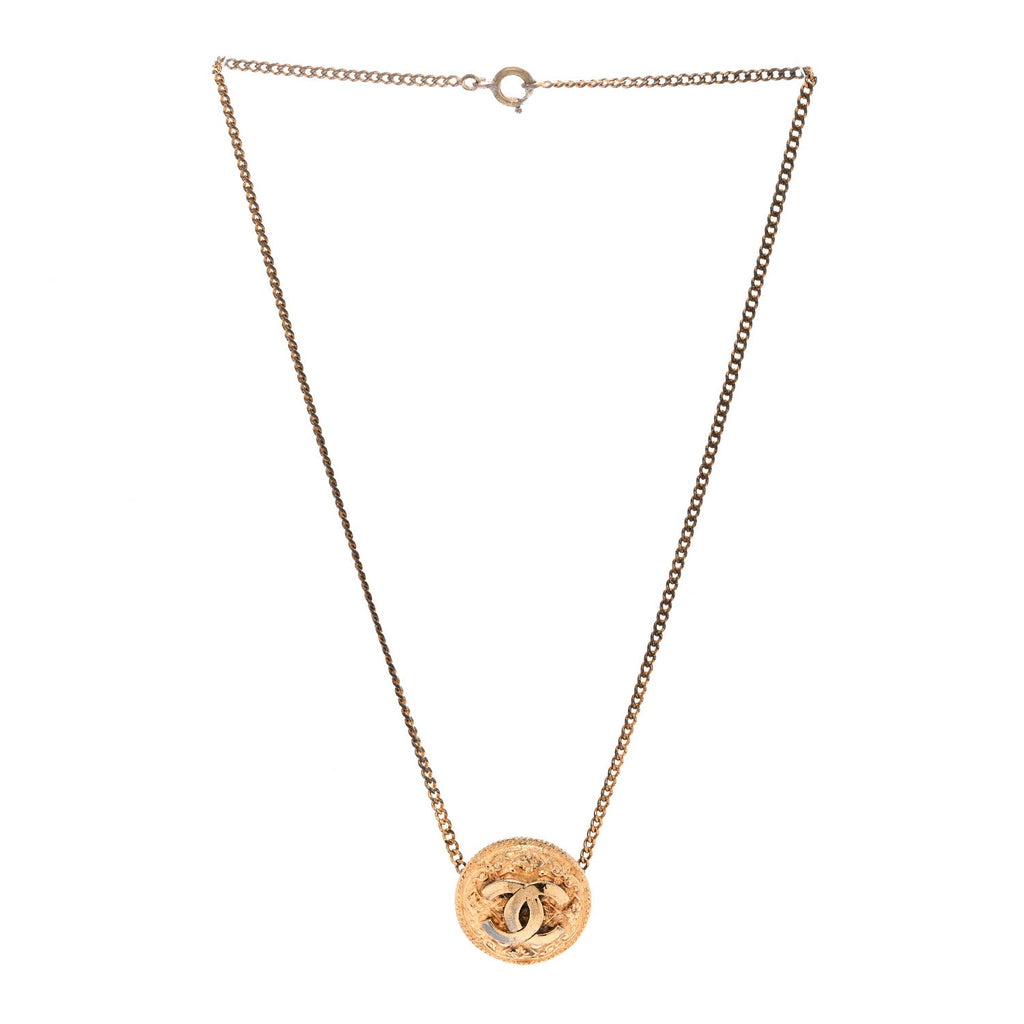 Chanel Metal CC Round Pendant Necklace Gold