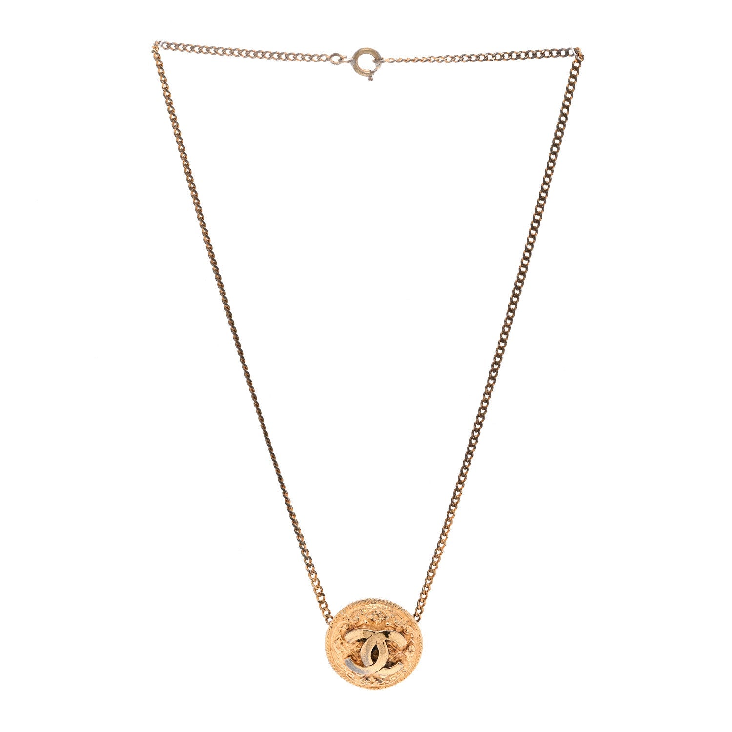 Chanel Metal CC Round Pendant Necklace Gold