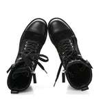 Chanel Suede Calfskin Quilted Lace Up Combat Boots 37 Black