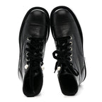 Chanel Shiny Calfskin Velvet Pearl Combat Short Boots 38 Black