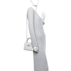 Chanel Shiny Aged Calfskin Quilted Nano Kelly Shopper Light Grey