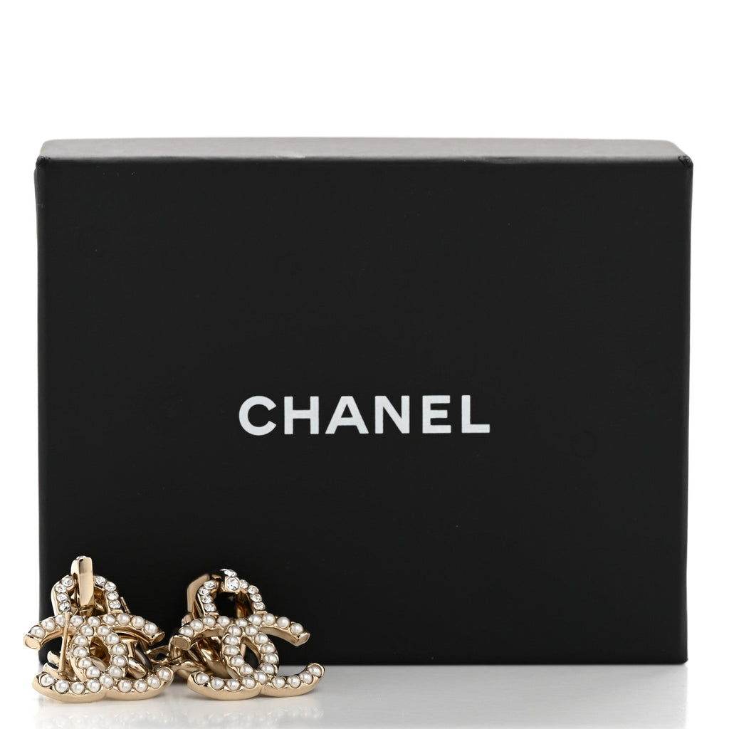 Chanel Metal Crystal CC Vendome CC Dangle Earrings Gold