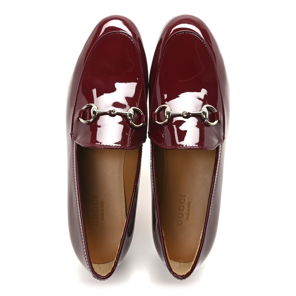 Gucci Vitello Vernice Soft Nappa Womens Jordaan Loafers 36 Rosso Ancora