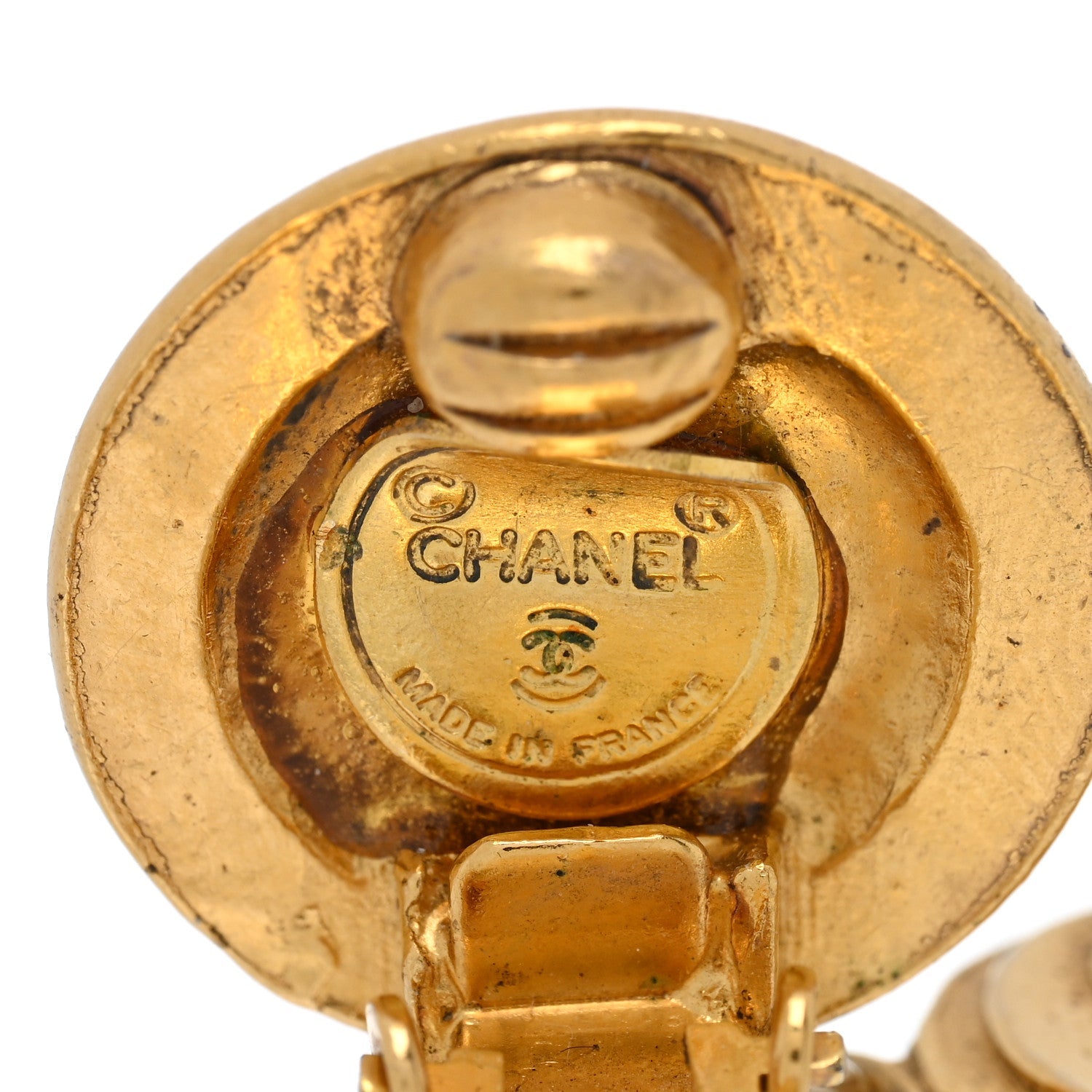 Chanel Metal CC Medallion Clip On Earrings Gold