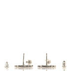 Chanel Metal Baguette Round Crystal CC Drop Long Earrings Silver