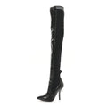 Fendi Vitello Lucido Stretch Fabric Striped Rockoko Thigh High 105mm Sock Boots 38 Black