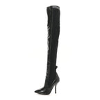 Fendi Vitello Lucido Stretch Fabric Striped Rockoko Thigh High 105mm Sock Boots 38 Black