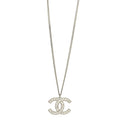 Chanel Metal Crystal CC Long Chain Necklace Silver