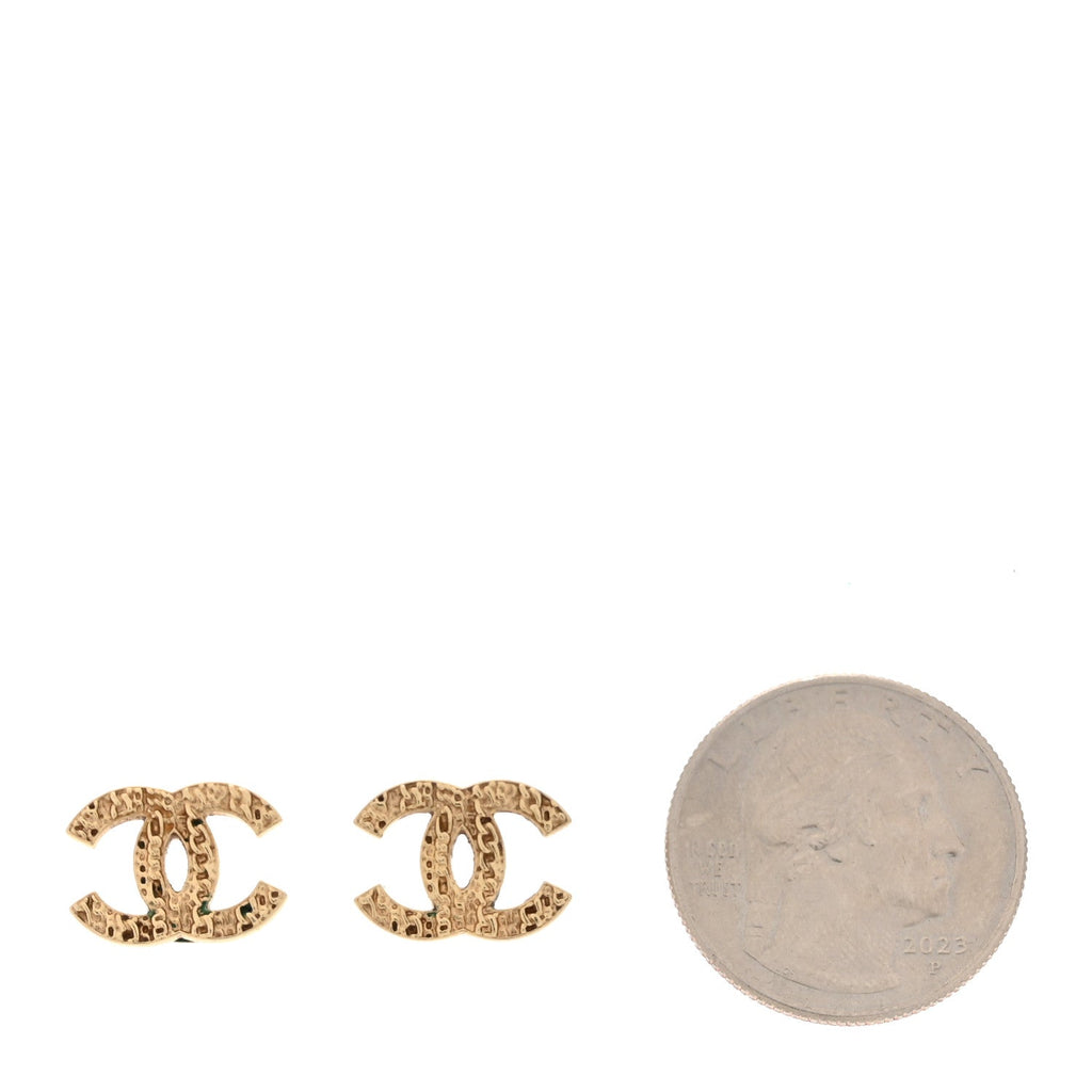 Chanel Metal Textured CC Earrings Gold