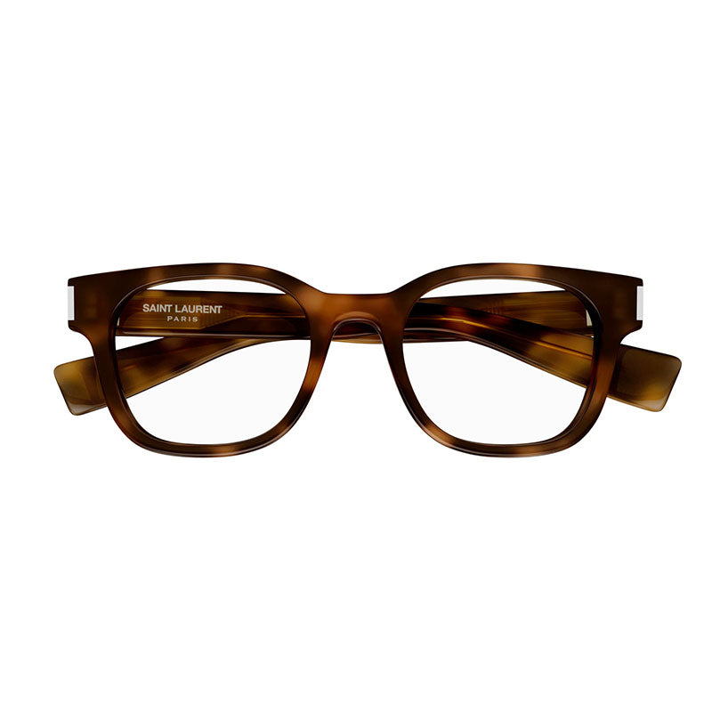 Saint Laurent Eyeglasses Square Full Rim, Havana Frame and Clear Demo Lens Lens SL722006