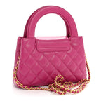 Chanel Shiny Aged Calfskin Quilted Nano Kelly Shopper Dark Pink