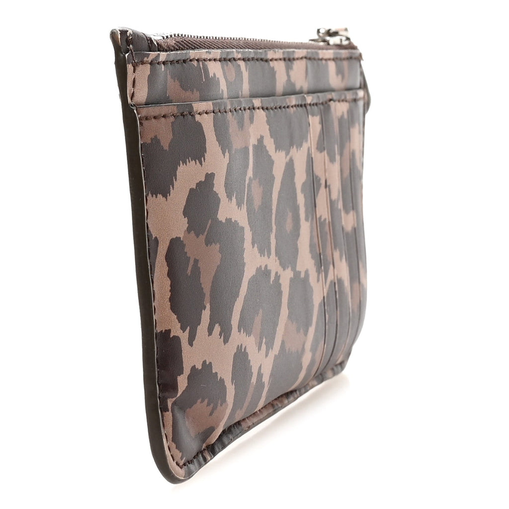 Balenciaga Calfskin Logo Leopard Print Cash Long Coin Card Holder Beige White
