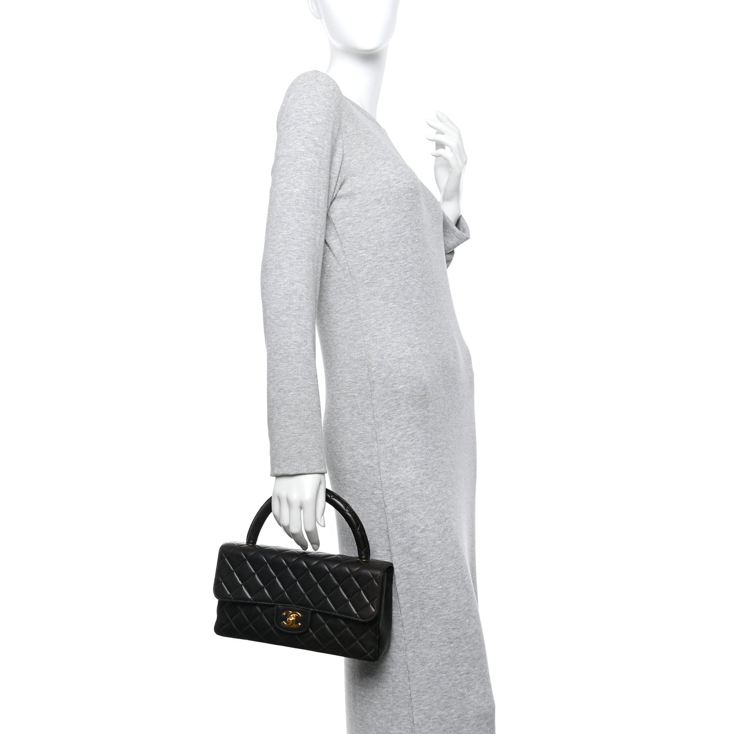 Chanel Lambskin Quilted Medium Rectangular Kelly Flap Bag Black