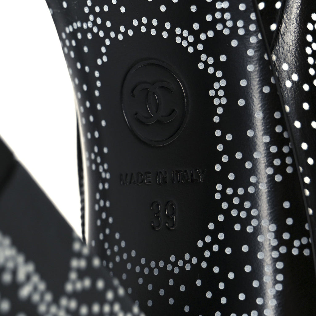 Chanel Calfskin Camellia Printed Ankle Boots 39 Black White