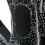 Chanel Calfskin Camellia Printed Ankle Boots 39 Black White