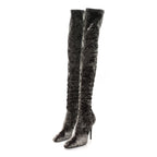 Saint Laurent Velvet Ella Knee High Boots 39.5 Bella Green