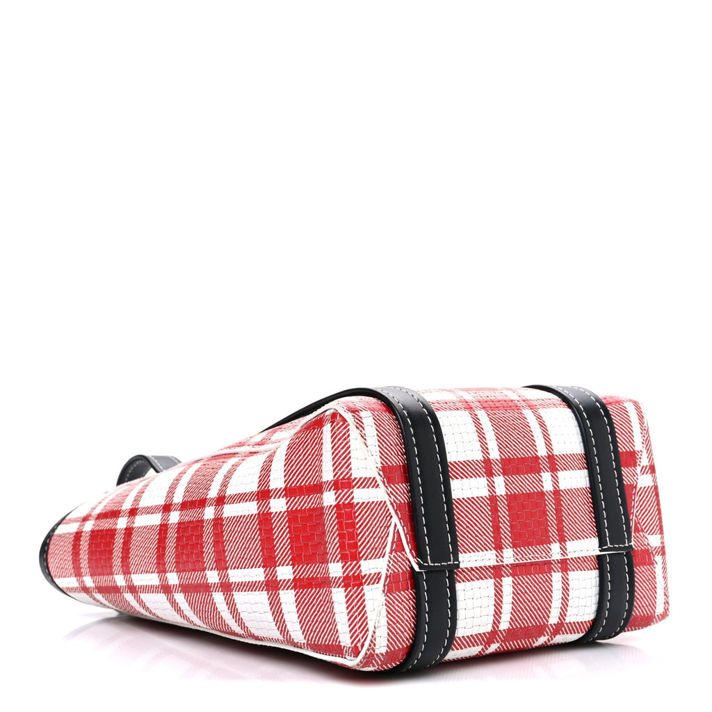 Balenciaga Calfskin Embossed Plaid North-South Small Barbes Shopper Tote Red