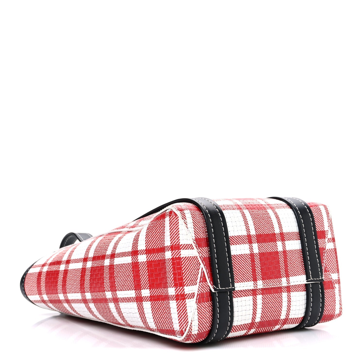 Balenciaga Calfskin Embossed Plaid North-South Small Barbes Shopper Tote Red