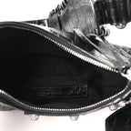 Balenciaga Extra Supple Calfskin Crystal Crocodile Embossed Le Cagole Shoulder Bag XS Black