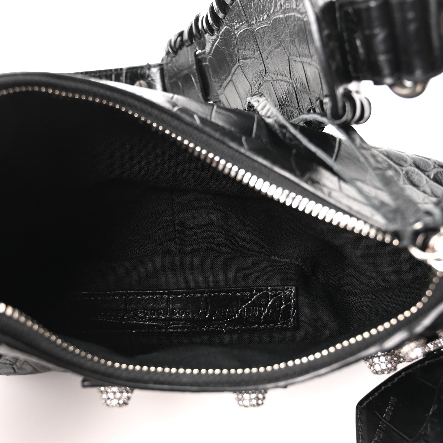 Balenciaga Extra Supple Calfskin Crystal Crocodile Embossed Le Cagole Shoulder Bag XS Black