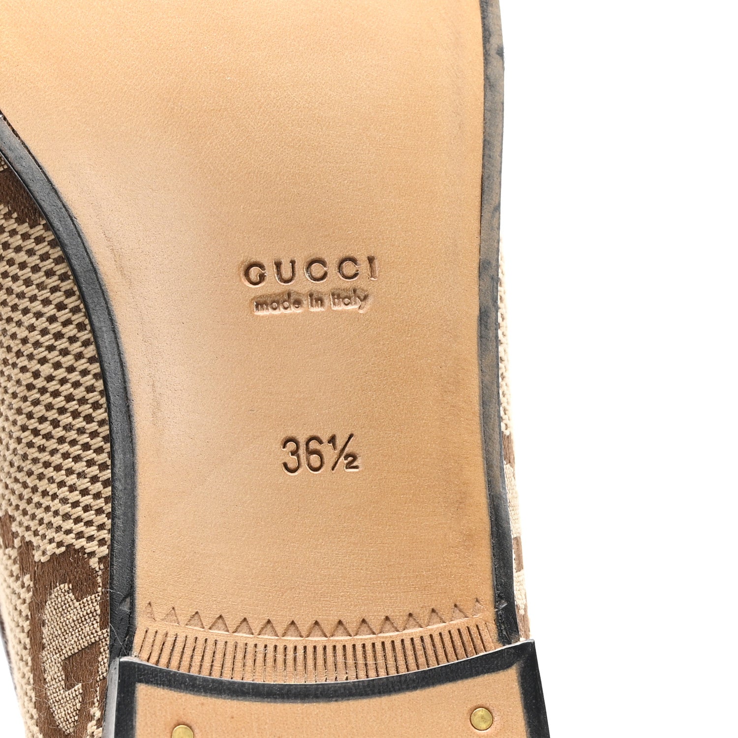 Gucci Monogram Jumbo GG Malaga Kid Horsebit Womens Jordaan Loafers 36.5 Beige Ebony New Acero