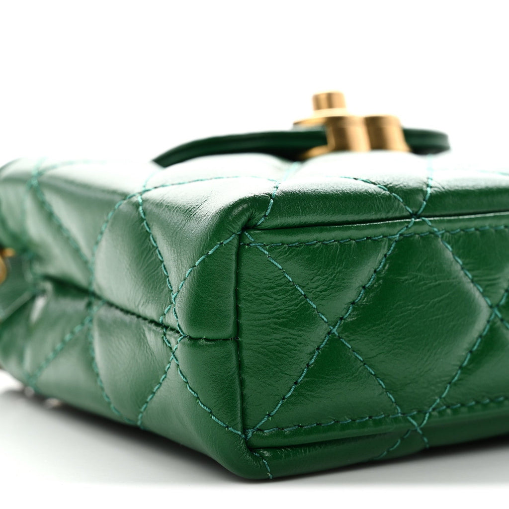 Chanel Shiny Aged Calfskin Quilted Mini Nano Kelly Shopper Green