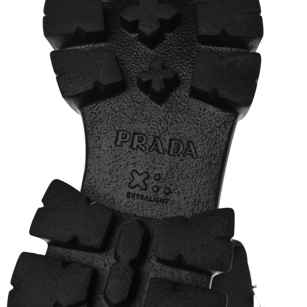 Prada Spazzolato Rois Re-Nylon Metal Triangle Logo Monolith Pouch Pocket 55mm Boots 35.5 Black