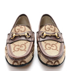 Gucci Monogram Jumbo GG Malaga Kid Horsebit Womens Jordaan Loafers 36.5 Beige Ebony New Acero